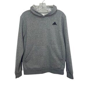 Adidas Kids Hoodie Sweatshirt Boys Large Gray Cotton Blend Fleece Lined Pullover